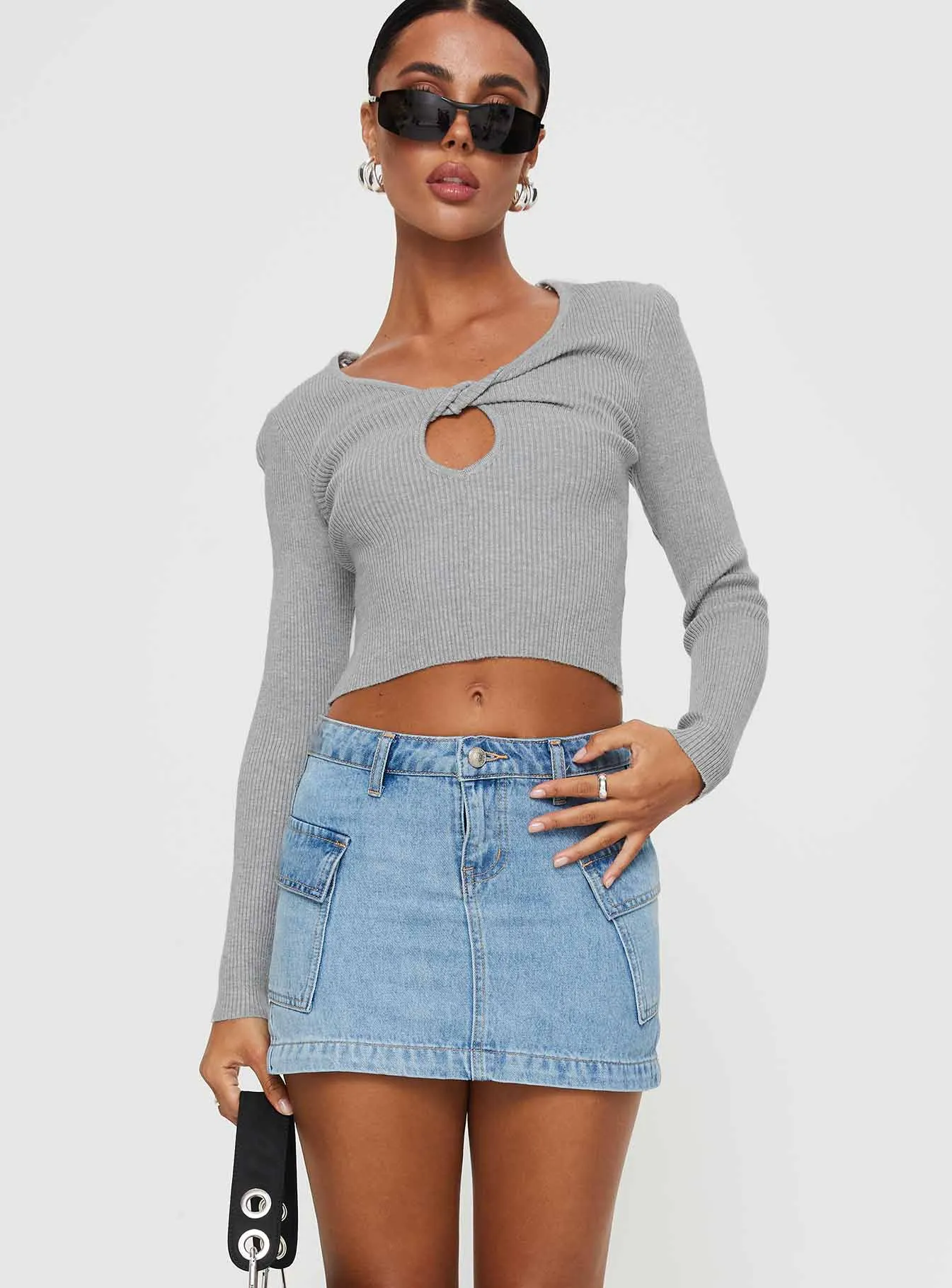 Zakai Cargo Denim Mini Skirt Ice Blue Suede Feel