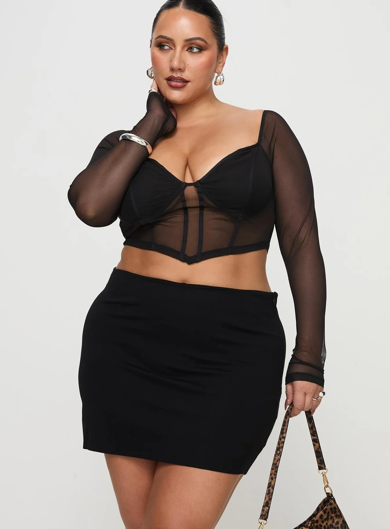 Thermoregulating Fabric Smooth Finish Karley Low Waist Mini Skirt Black Curve