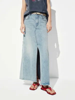 Paneled Detail Maxi Denim Skirt Easy Outfit