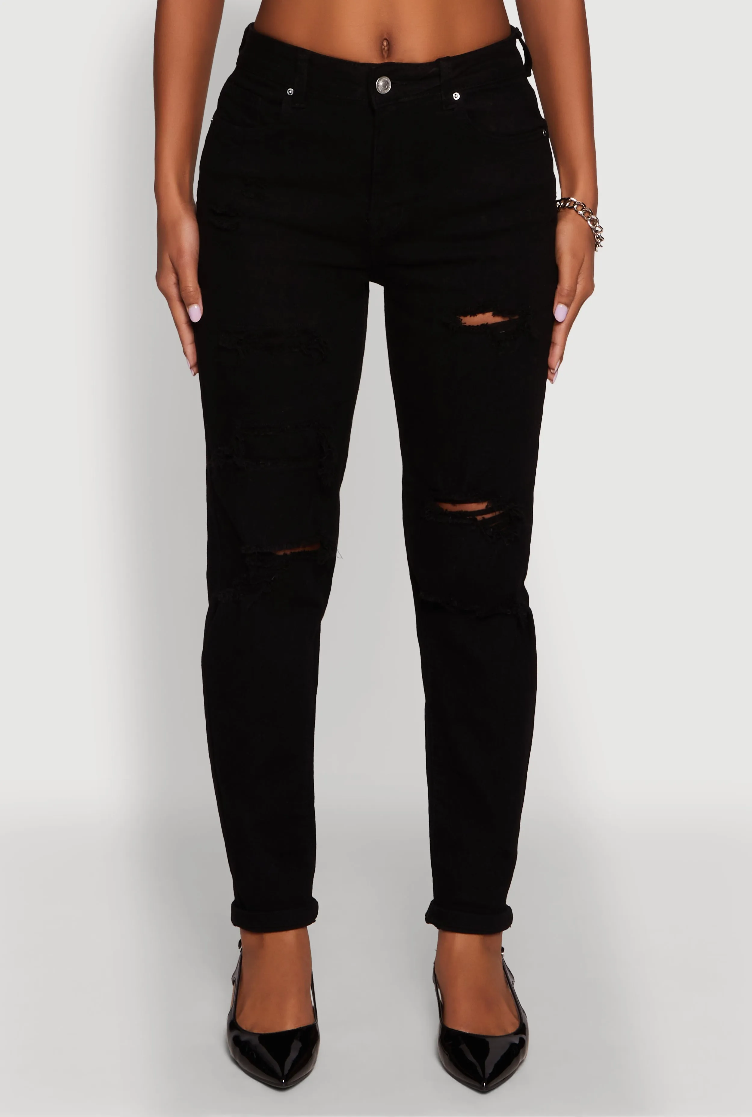 Low Impact Processing Trendy Mid Rise Distressed Boyfriend Jeans