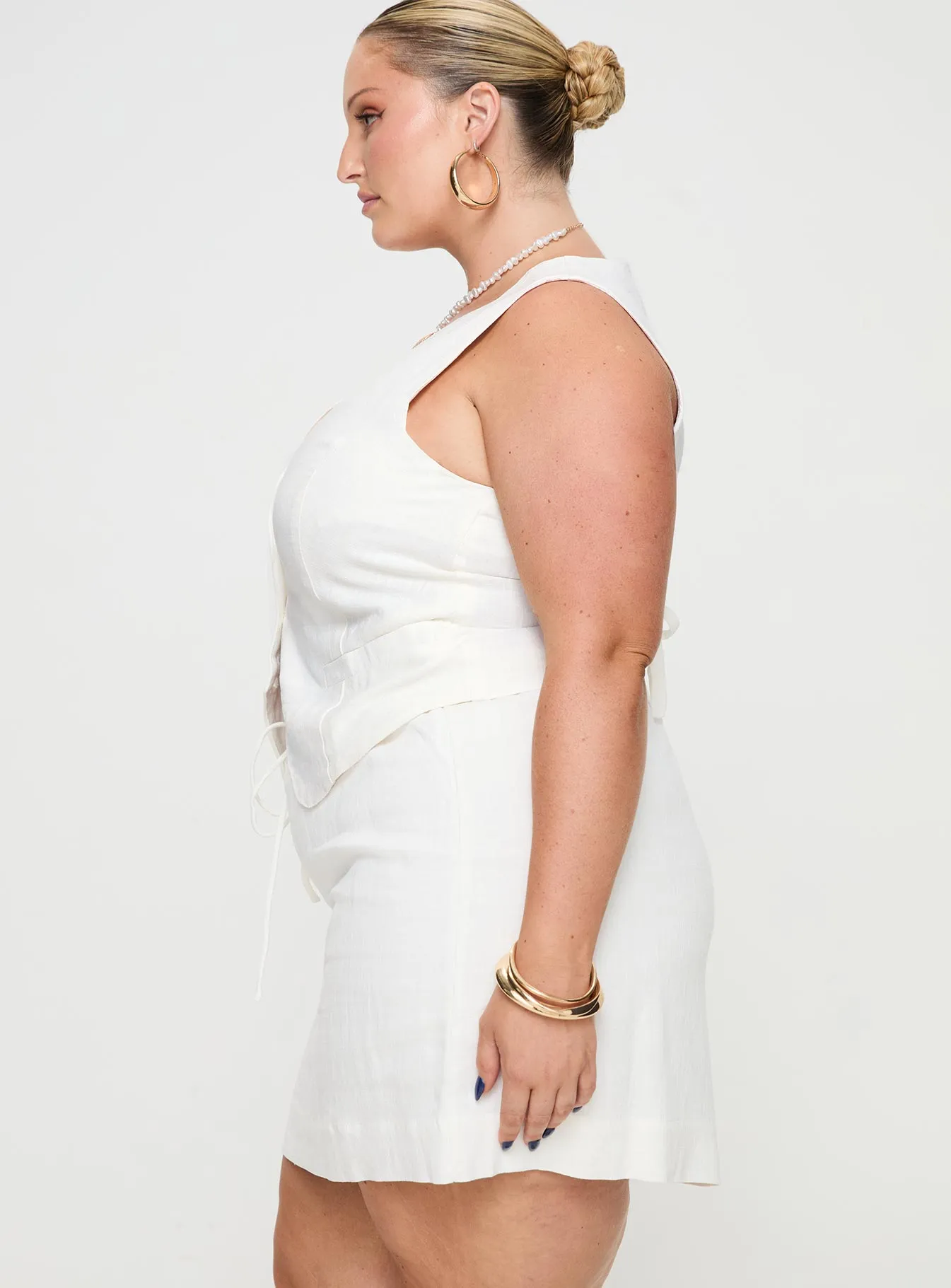 Holiday Travel Leather Look Evry Linen Blend Mini Skirt White Curve