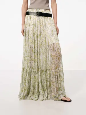 Linen Cotton Mix Foil Print Floral Print Flowy Maxi Skirt