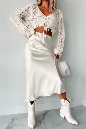 Posh Direction Satin Midi Skirt (Cream) Simple Styling
