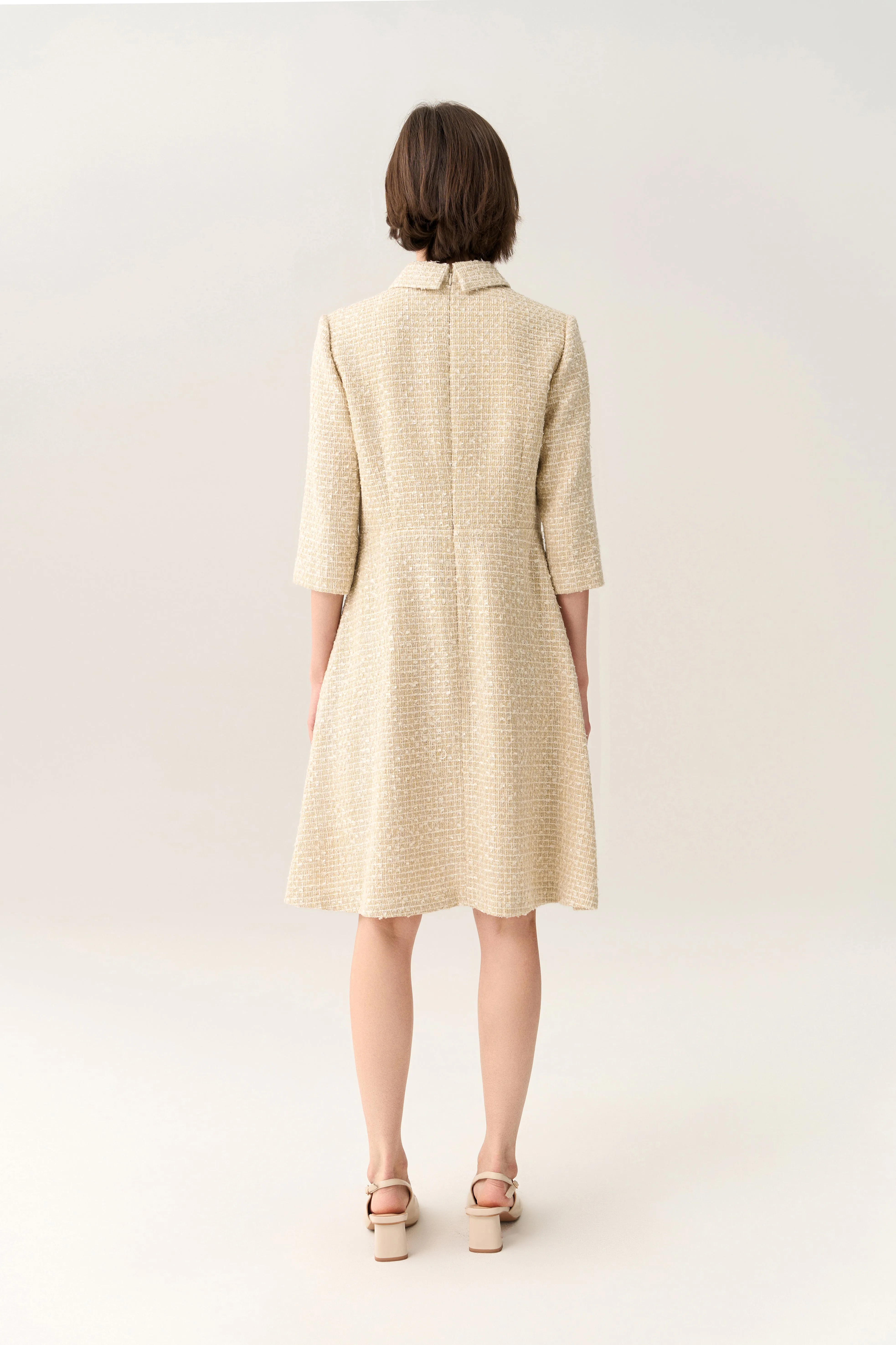 EasyAdjustStraps Dry Touch Embellish-trimmed Lapel A-line Dress