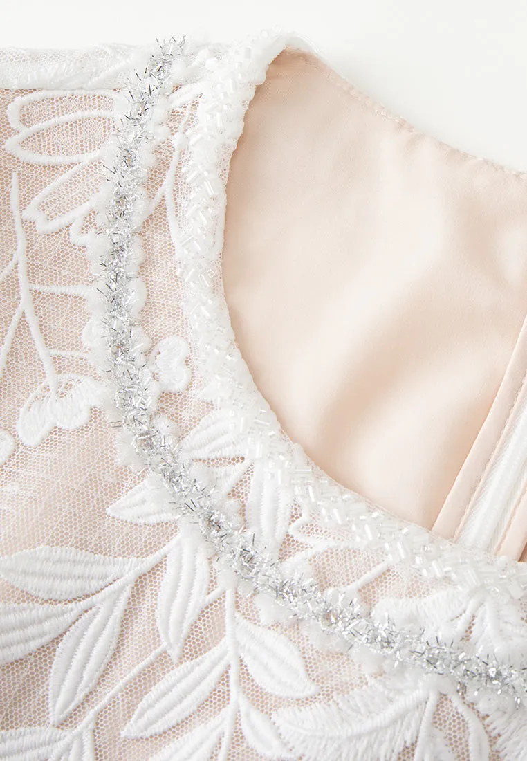Peace Glow Glass Fit Frayed Lurex-detail Embroidered Mesh dress