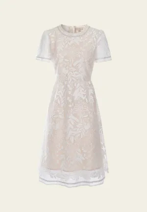 Snow Core NonRestrictive Fit Frayed Lurex-detail Embroidered Mesh dress
