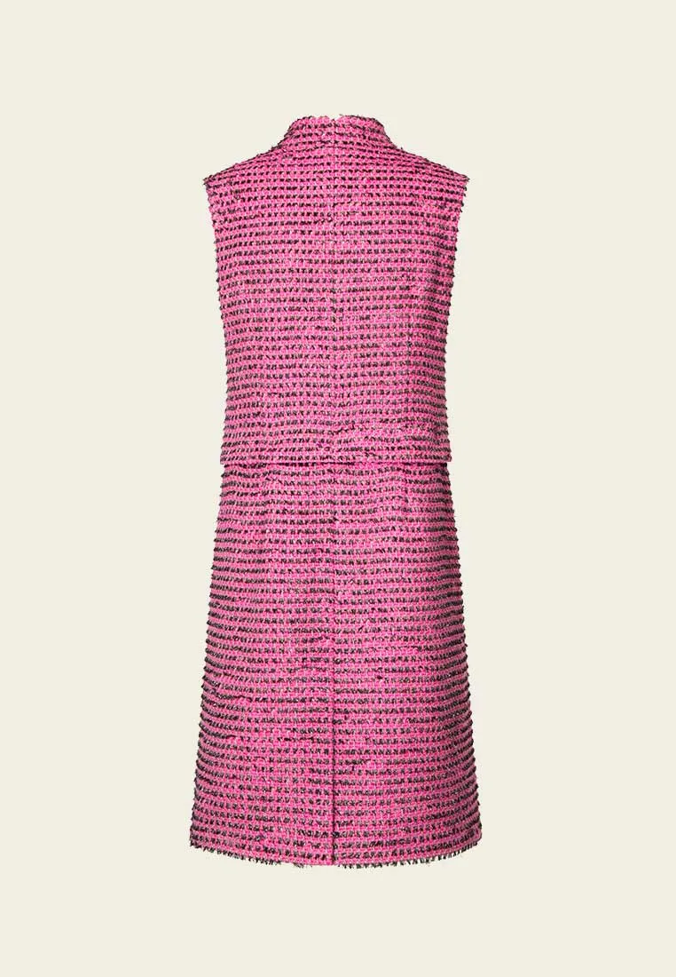 CompactPackableDesign NoIrritationSeams Fuchsia Two-pieces Lurex Tweed Sleeveless Coat Dress