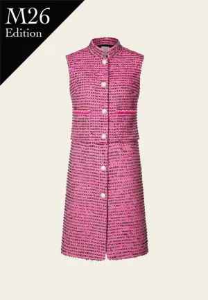 SoftLining Fuchsia Two-pieces Lurex Tweed Sleeveless Coat Dress