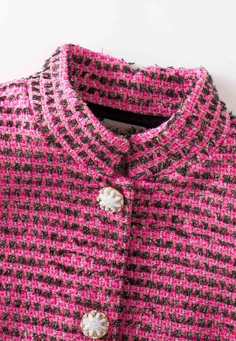Cool Glow Fairy Core Fuchsia Two-pieces Lurex Tweed Sleeveless Coat Dress