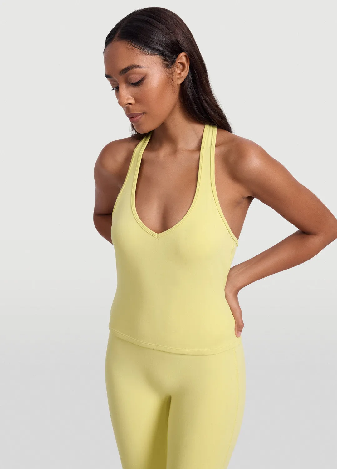 Gusseted Underarms easy move Open Back Halter Tank Top