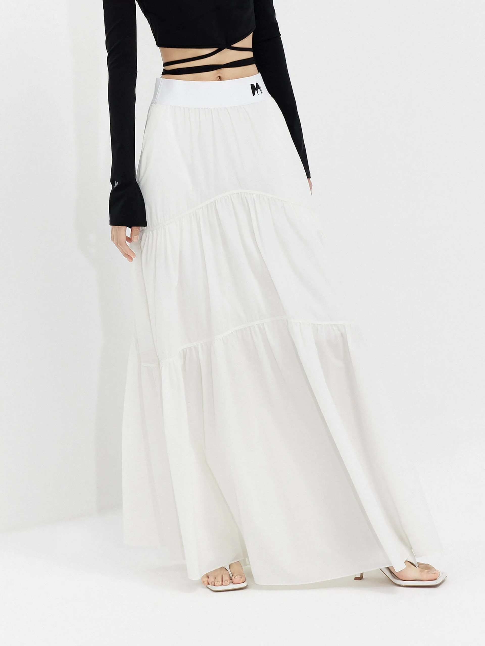 Structured Shape Flowy Maxi Skirt