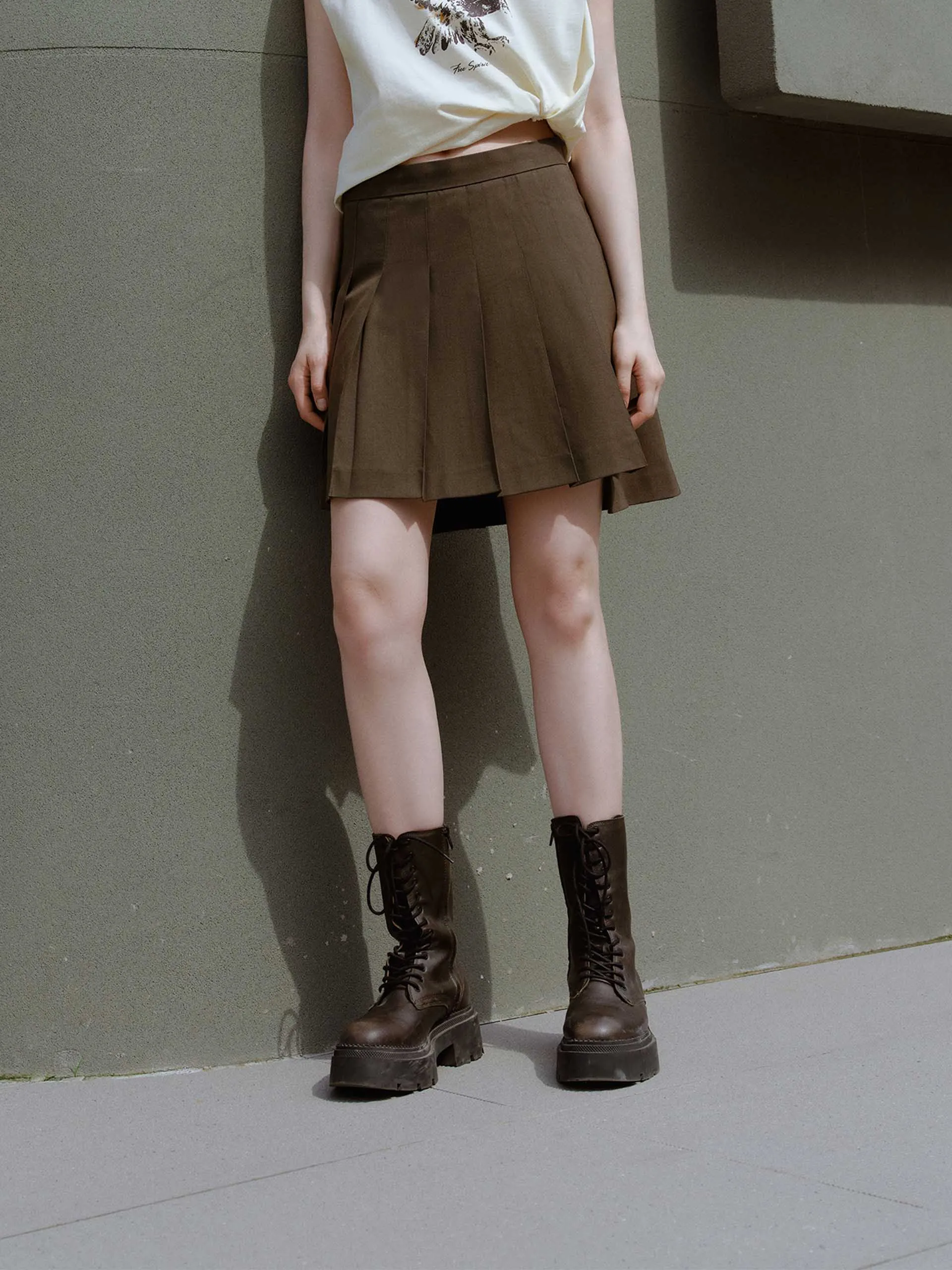 A-line Pleated Detail Skirt Neutral Tone Modern Combo