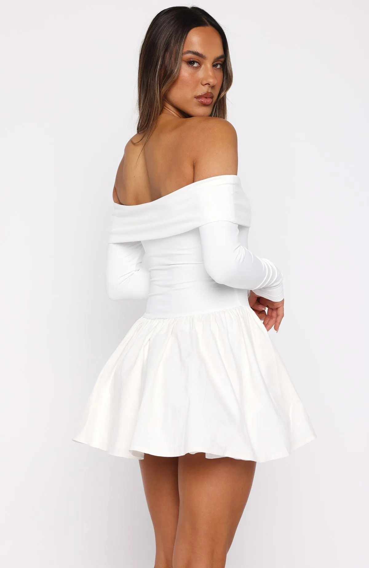 Big Reveal Long Sleeve Mini Dress Off White Peace Glow Stream Fit
