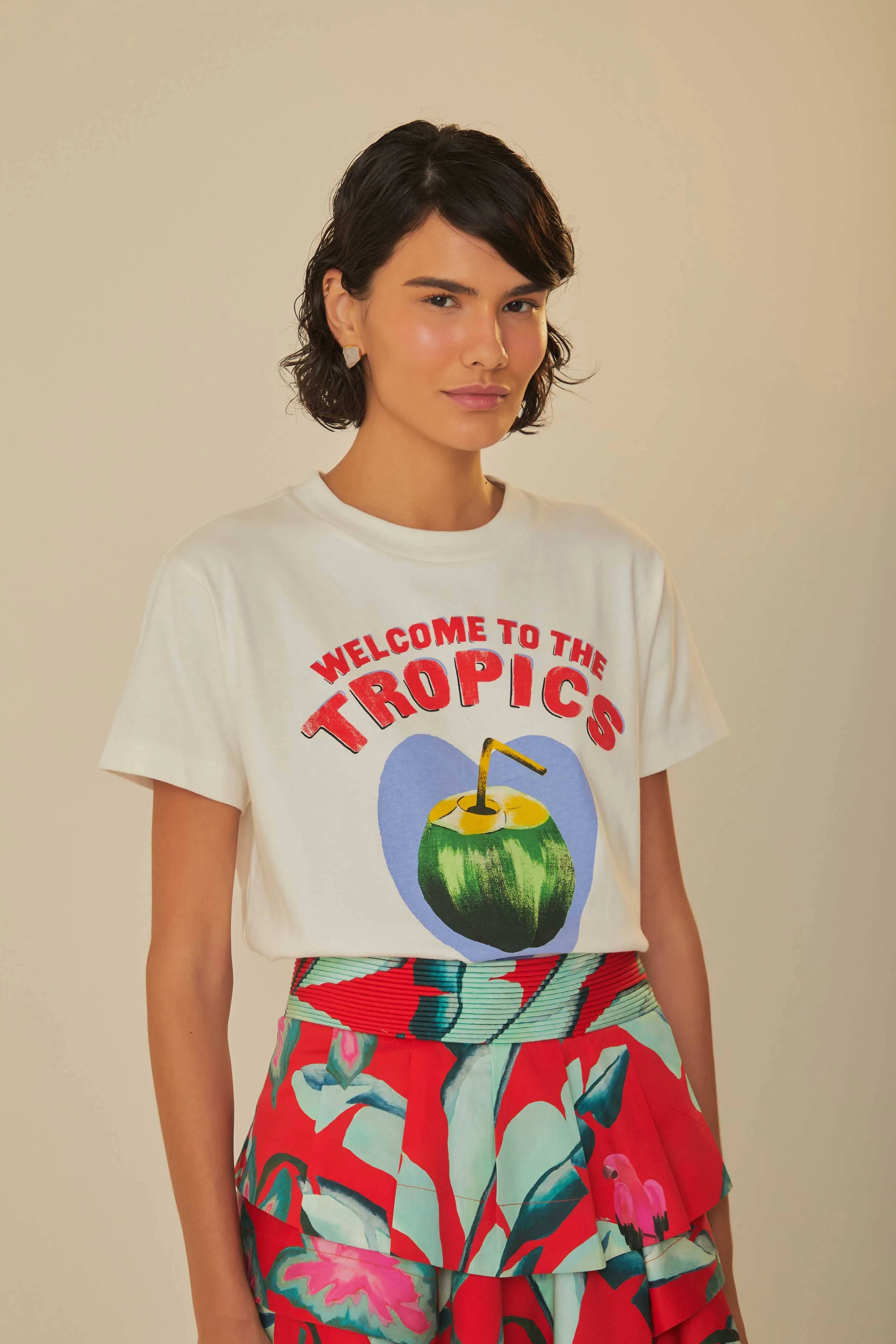 White Welcome To The Tropics Organic Cotton T-Shirt Clear Mind BreathableLining