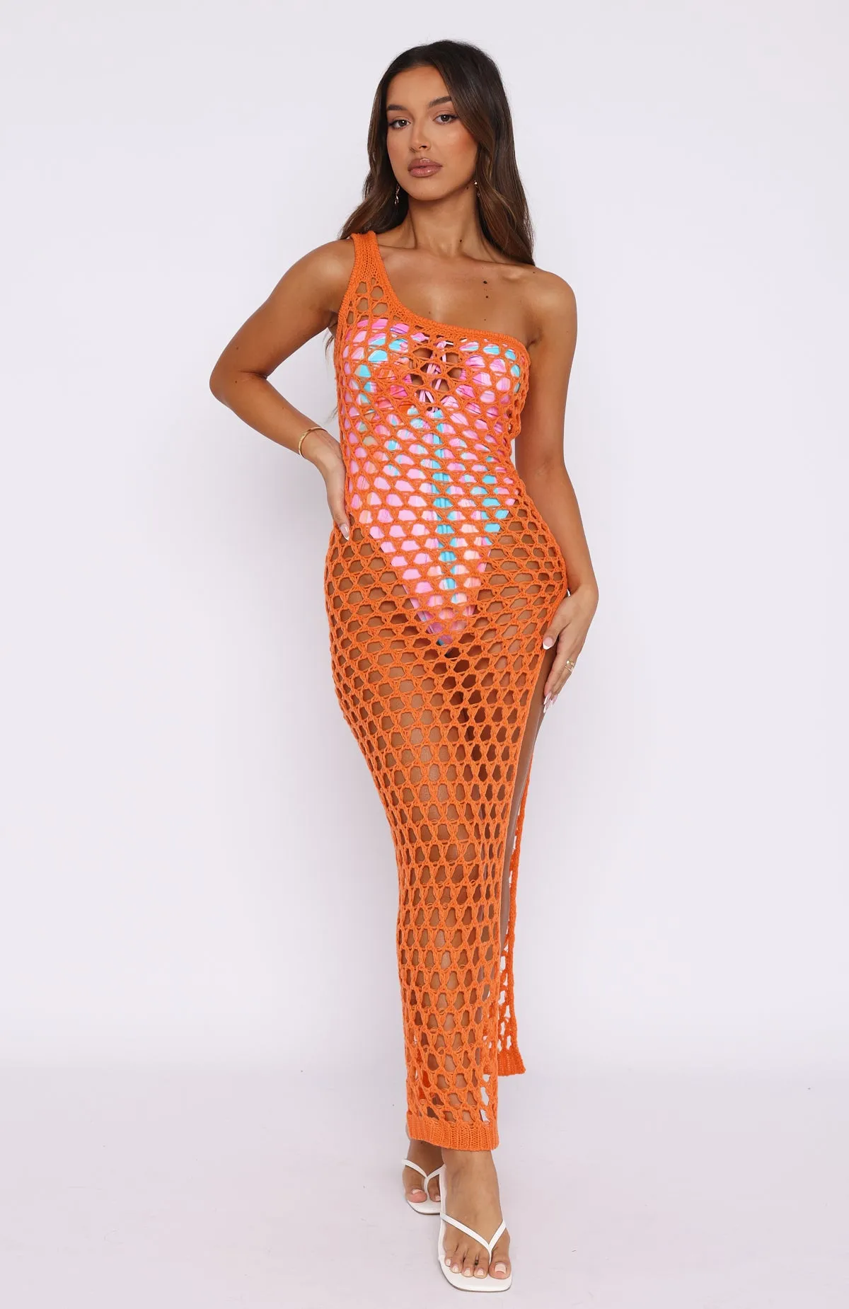 In My Feelings Crochet Maxi Dress Orange MoistureManagement Technology