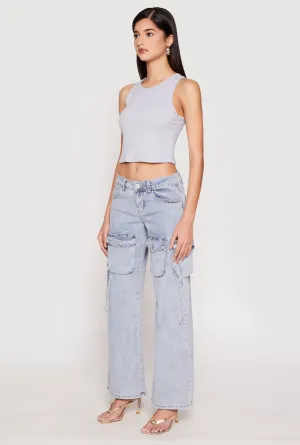 Stay Stylish VIP Acid Wash Cargo Pocket Jeans