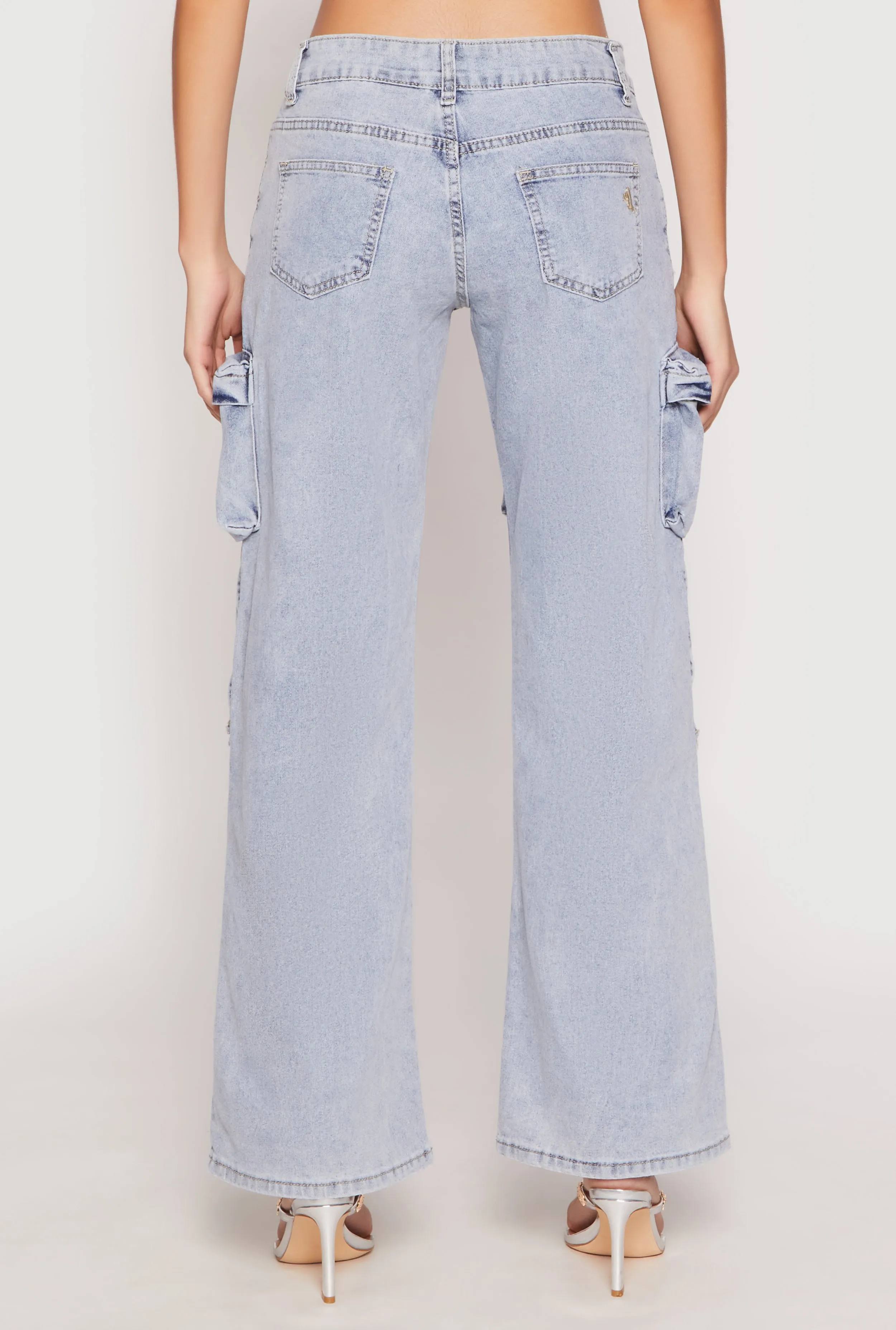 Mid Rise Structure Weekend Vibe VIP Acid Wash Cargo Pocket Jeans