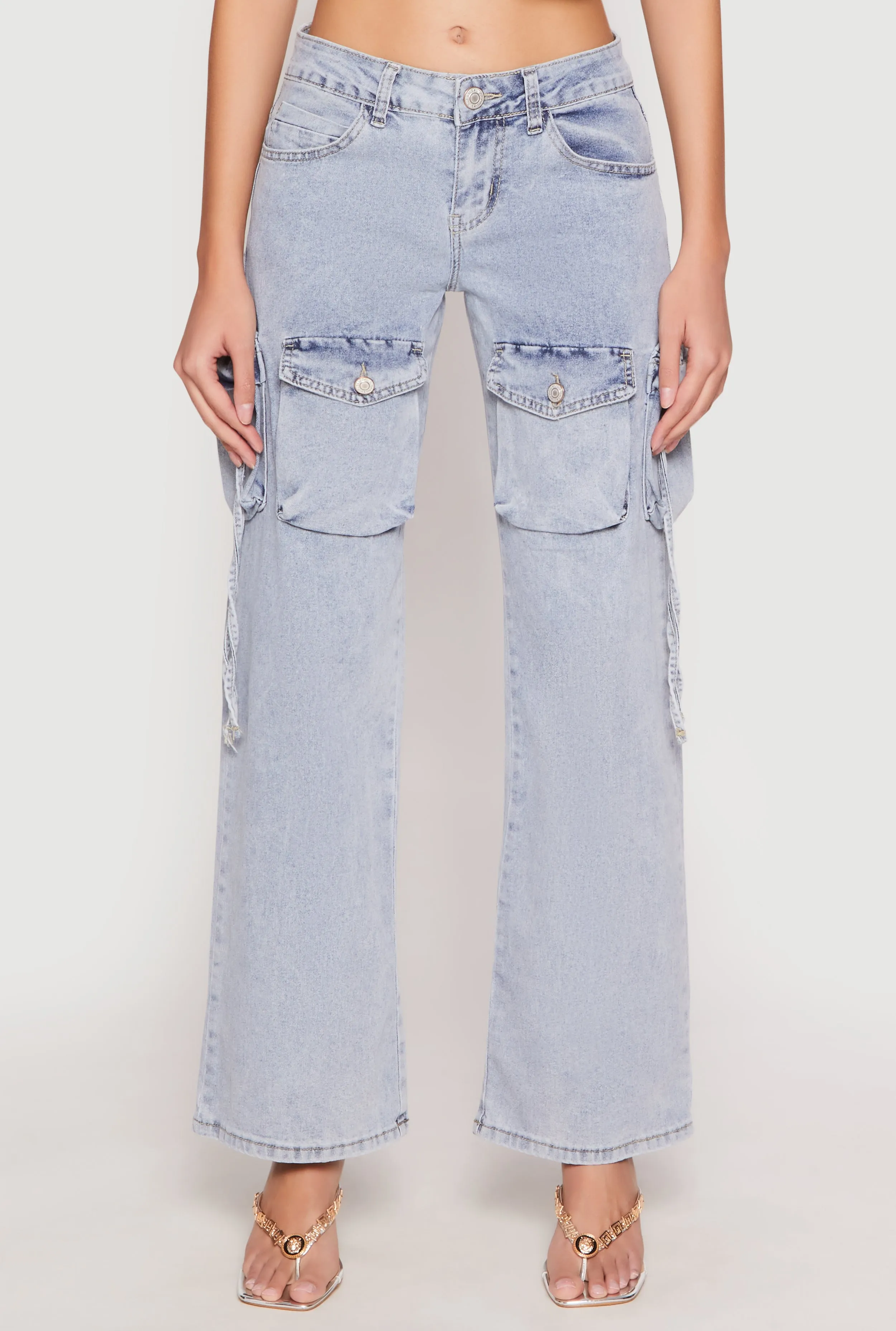 VIP Acid Wash Cargo Pocket Jeans Casual Staple Travel Outfit Professional Wear