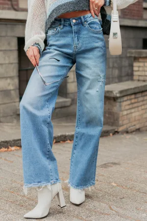 Zari High Rise Straight Leg Mica Denim Jeans (Medium) Relaxed Style City Walk Trend Setter