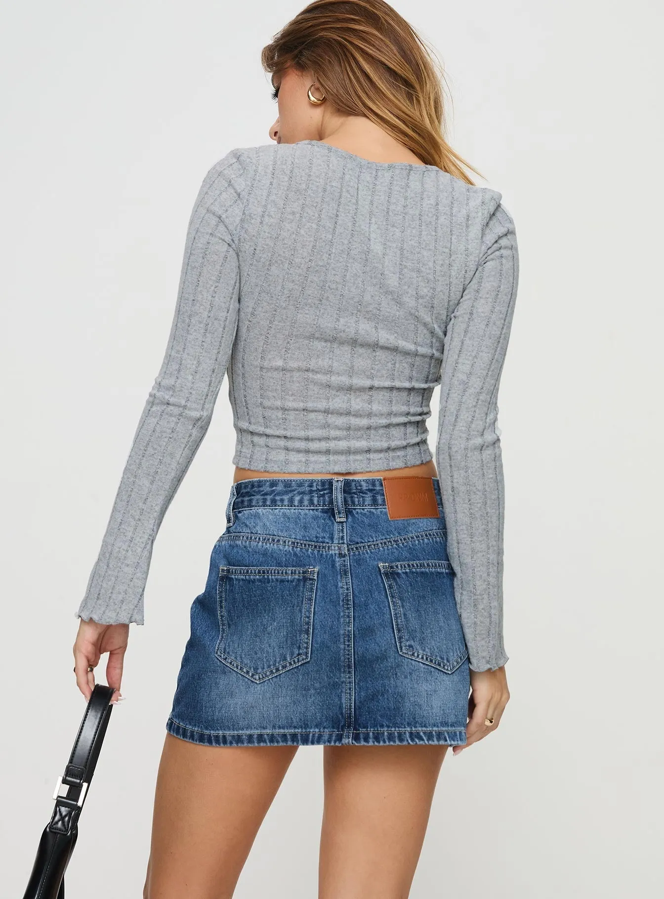 Arrte Mid Rise Denim Mini Skirt Mid Wash Trendy Outfit One size fits most