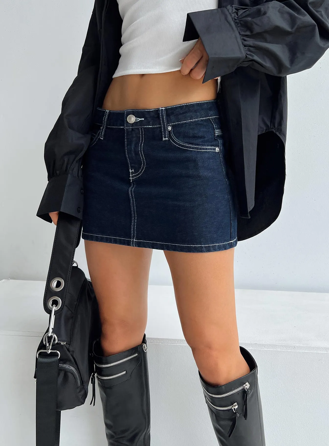 Bracken Denim Mini Skirt Navy Thermal Regulating