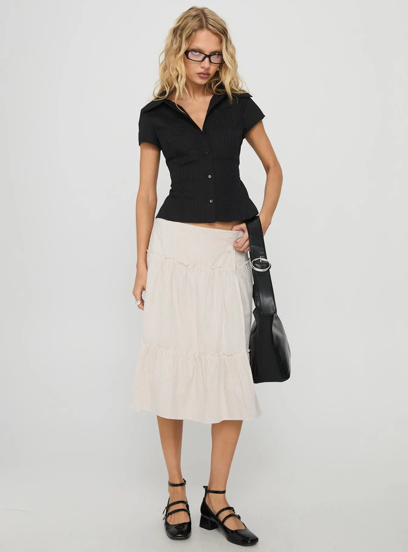 Winter Staple Cascades Low Rise Midi Skirt Beige / White Stripe