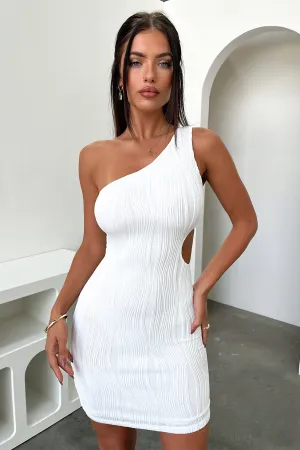 Diagonal Draping Effect Fun Edge Trami One Shoulder Mini Dress - White