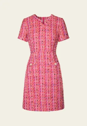 V-neck Embellished-button Mixed Tweed Dress Drive Core