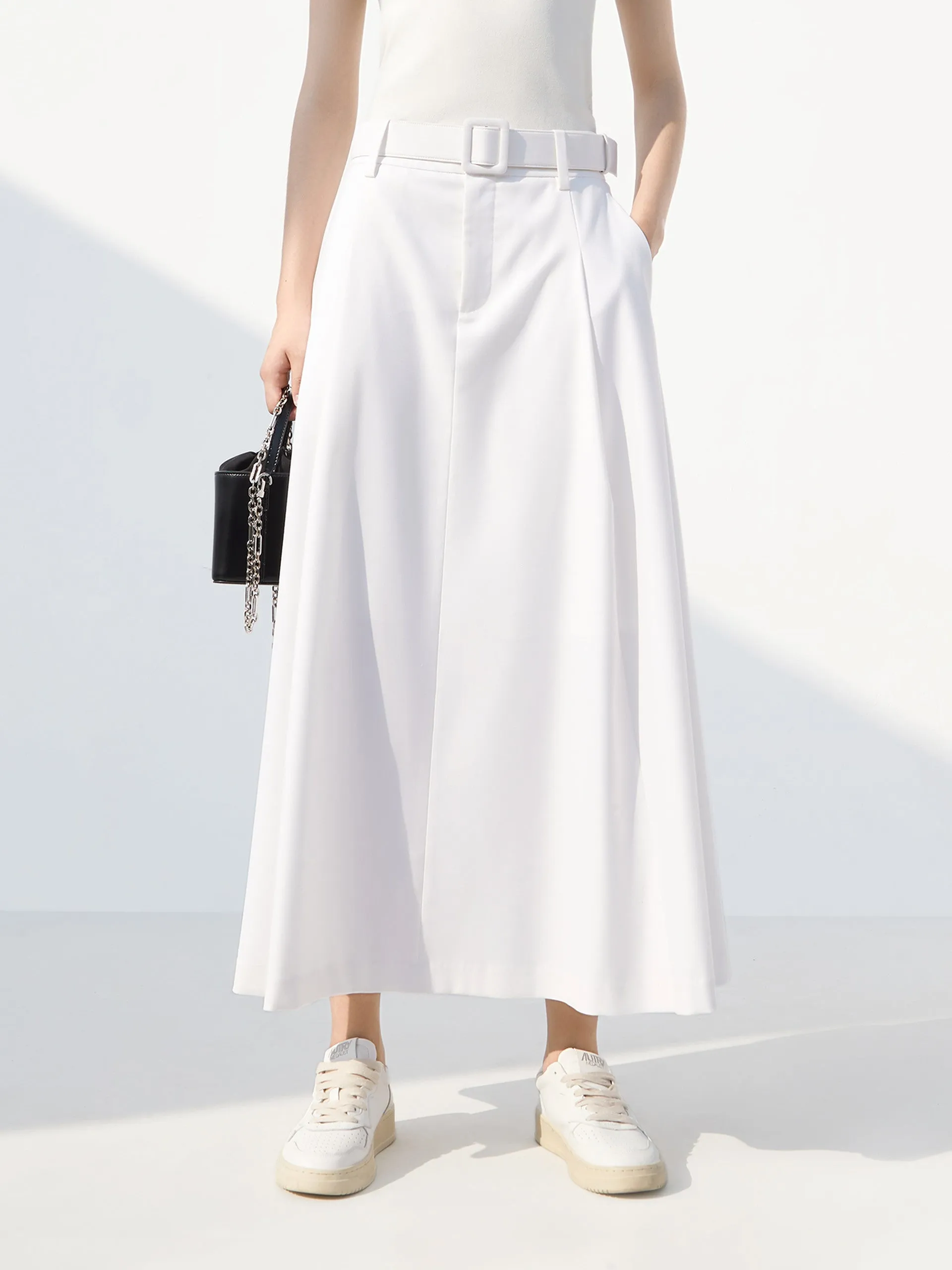 Outfit Shot High Waist A Line Skirt with Belt