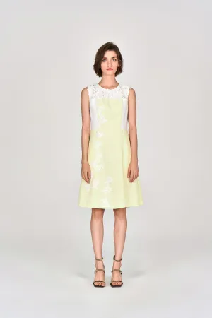 Yellow Lace Sleeveless Tweed Dress Urban Pulse Glam Night