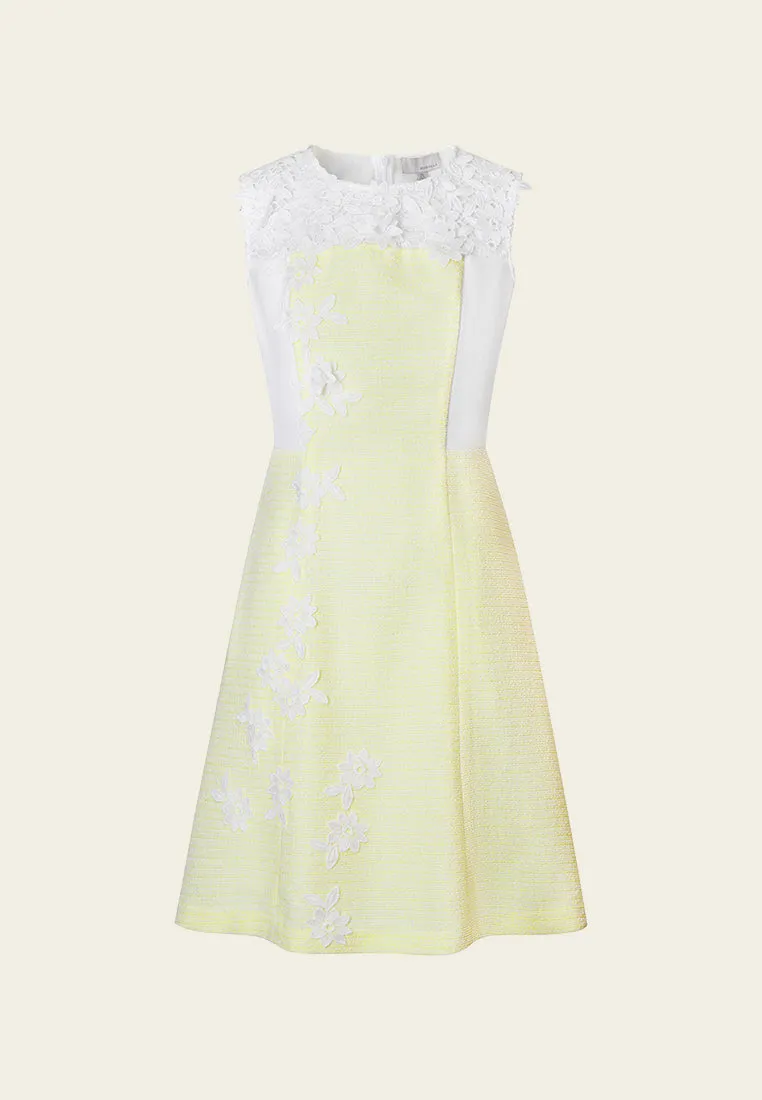Yellow Lace Sleeveless Tweed Dress Family Style NonChafe