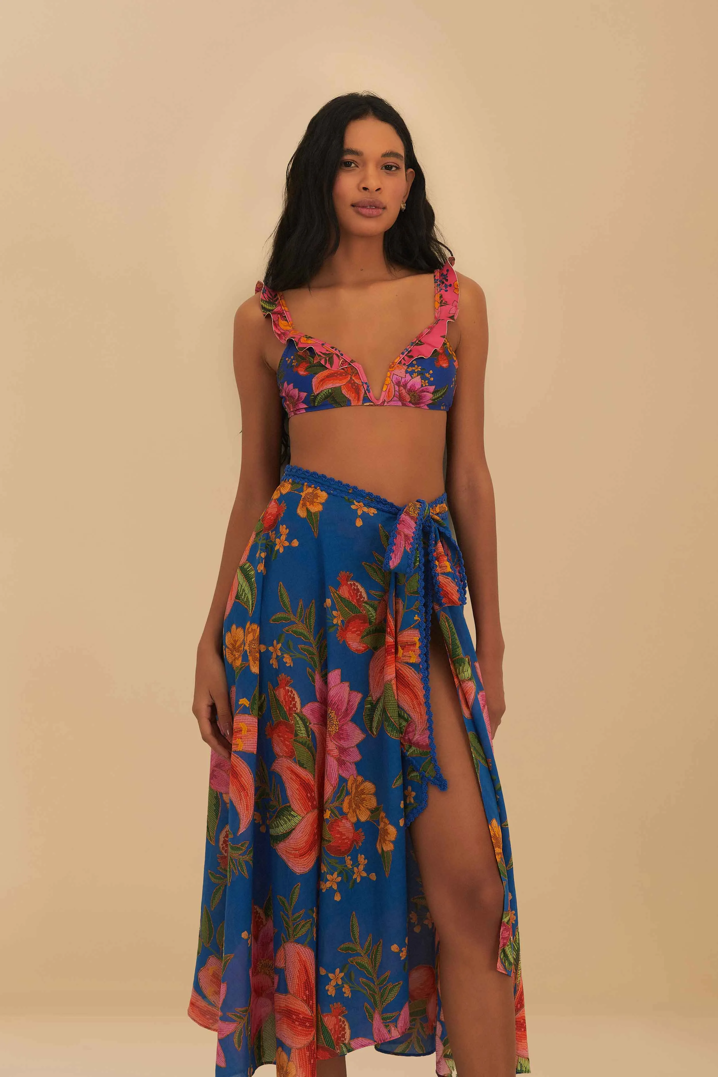 Casual Outfit Blue Summer Fruit Midi Skirt