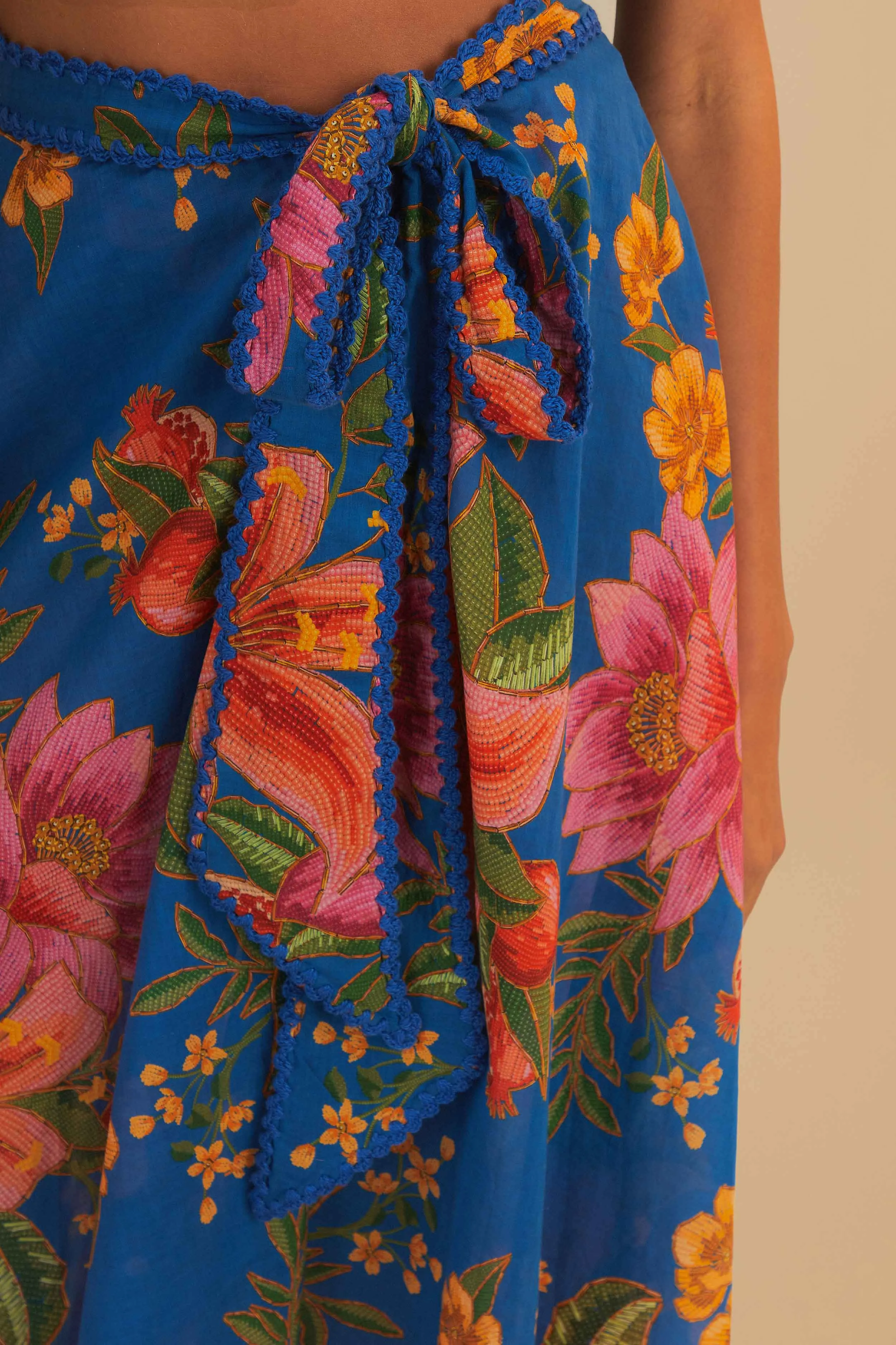 Maternity Friendly Blue Summer Fruit Midi Skirt