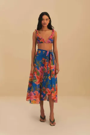 Blue Summer Fruit Midi Skirt Matte Texture Modern Tones