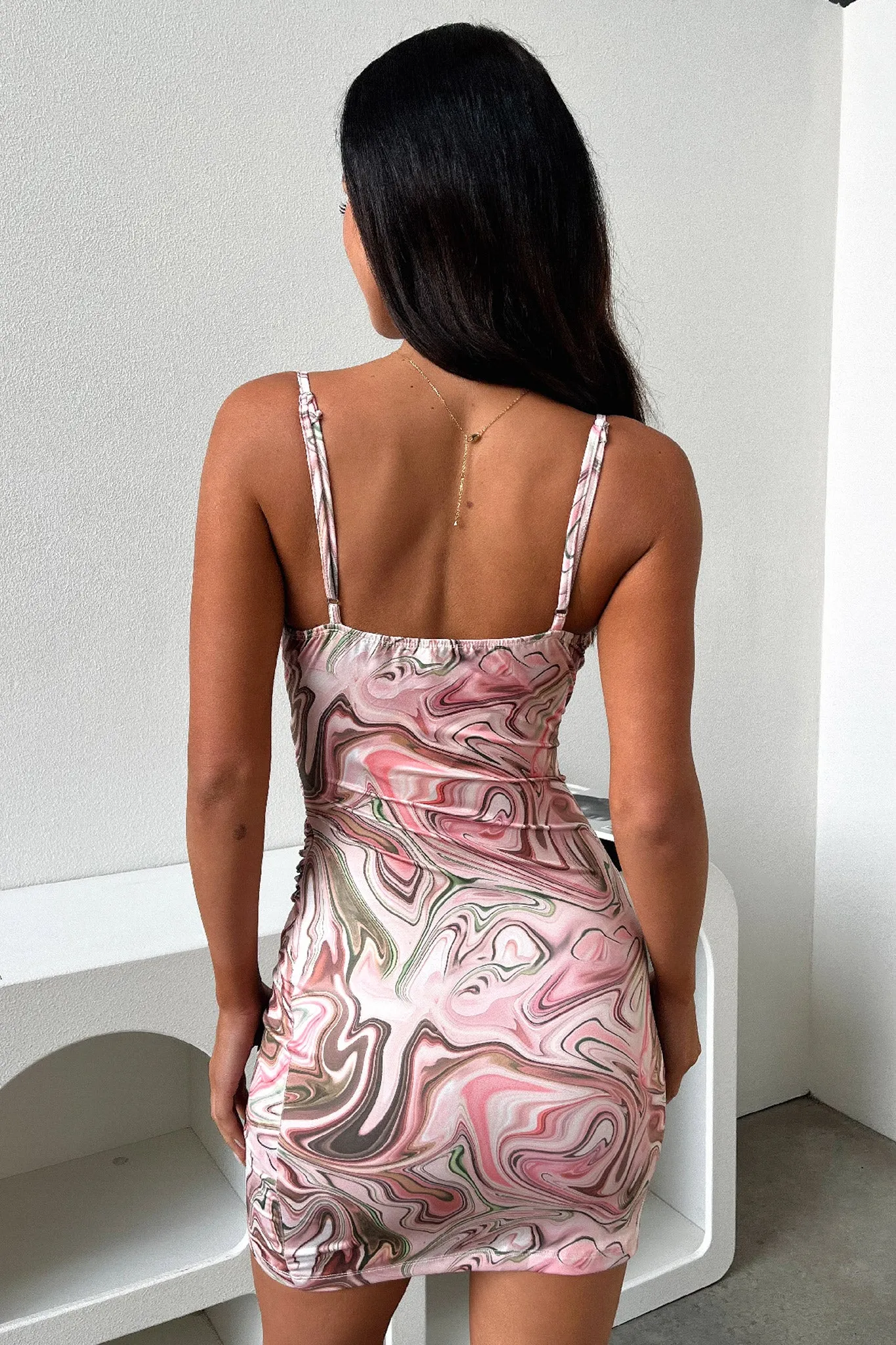 Ishan Dress - Pink Swirl Print Relaxed Look Weekend Comfort