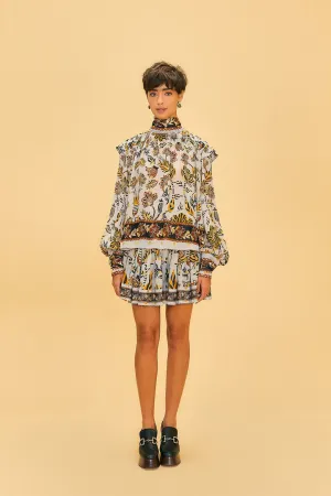 Silver Floral Tapestry Mini Skirt light texture Breezy Outfit