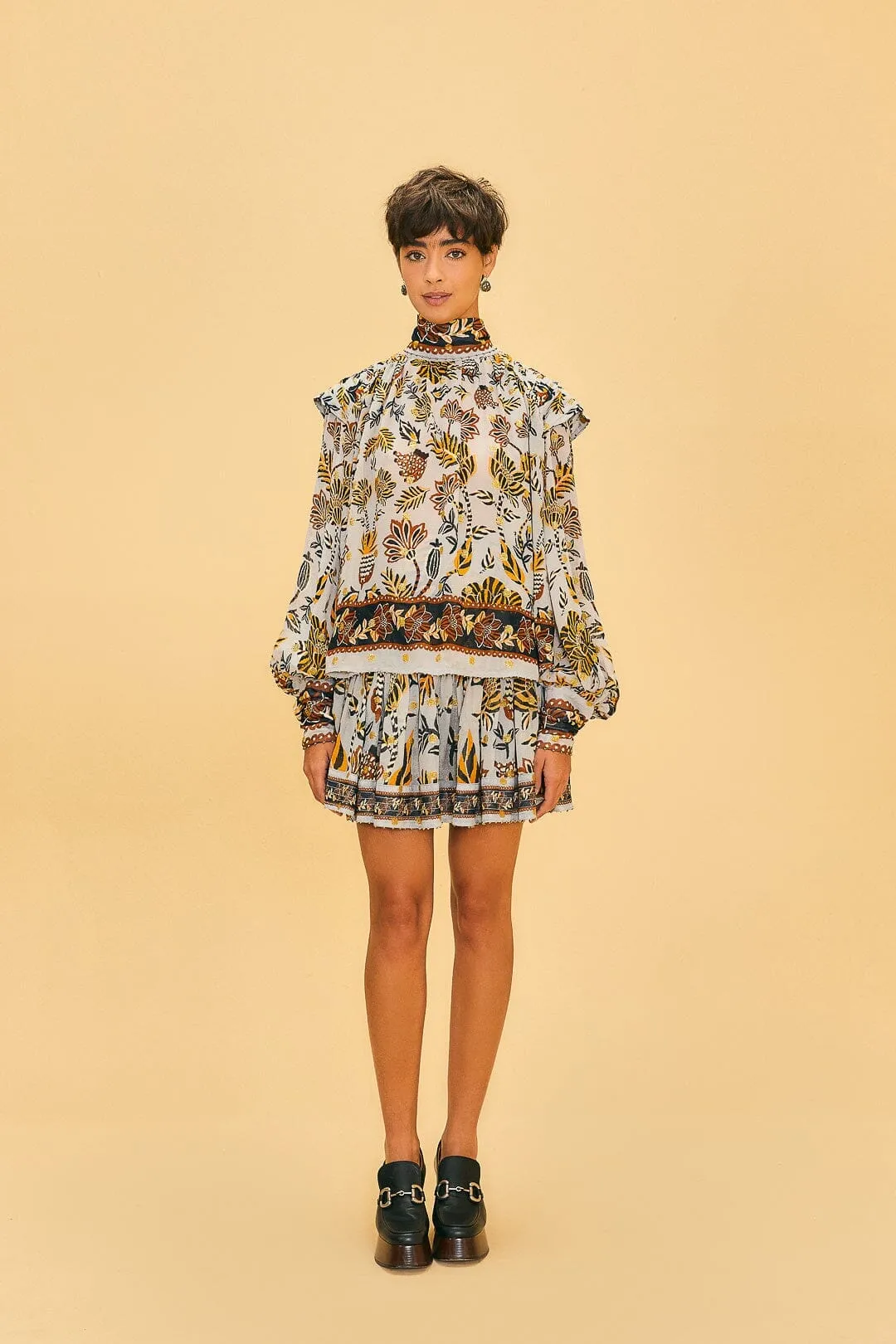 Silver Floral Tapestry Mini Skirt light texture Breezy Outfit
