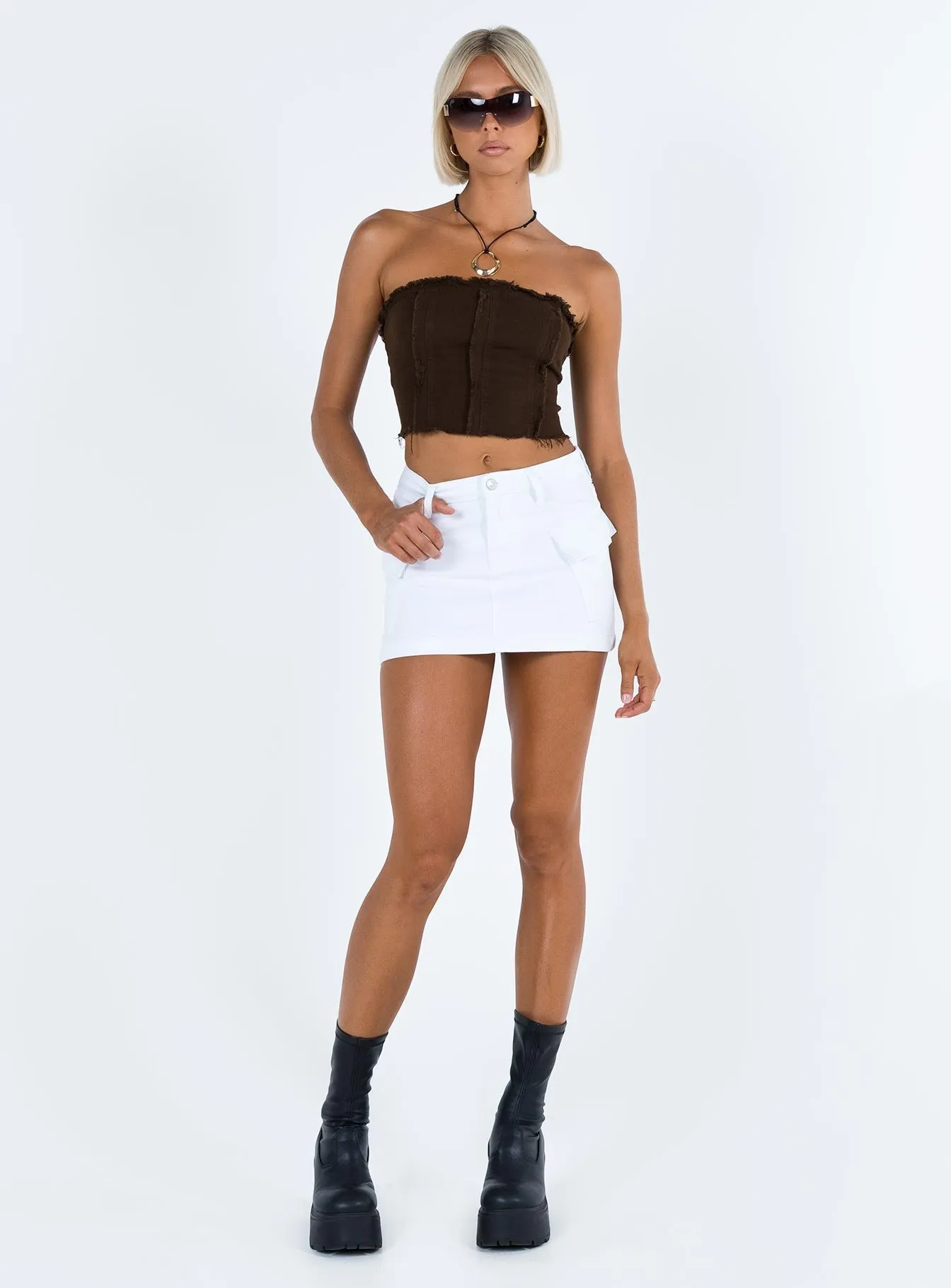 Zakai Cargo Denim Mini Skirt White color block