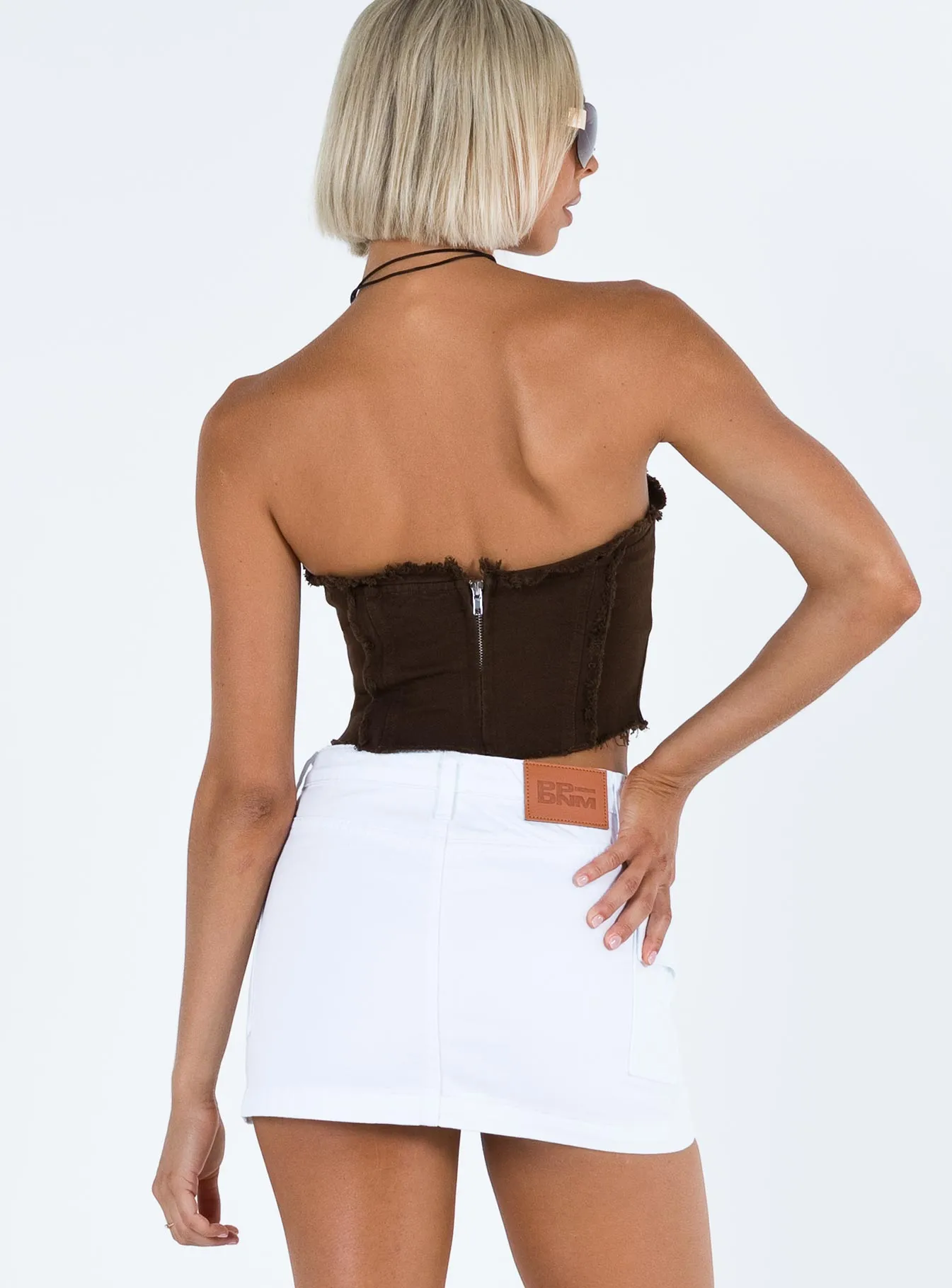 natural fiber Zakai Cargo Denim Mini Skirt White