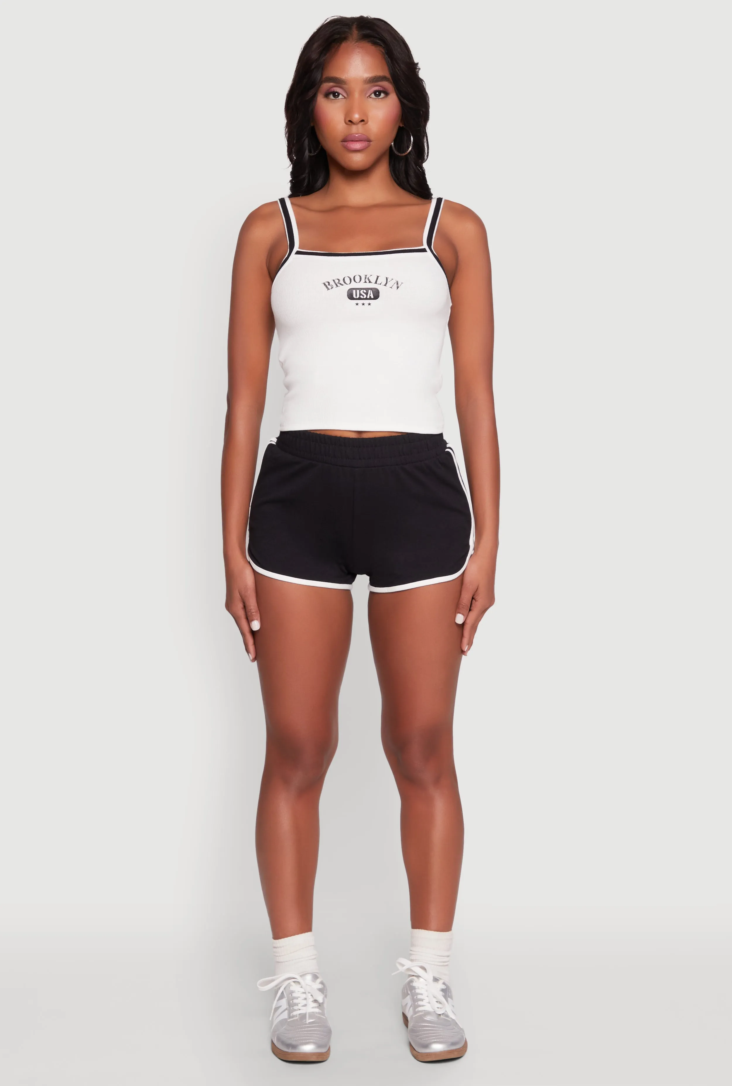Street Coolness Almost Famous Contrast Trim Graphic Print Crop Cami