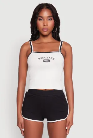 High - end MultiPocket Design Almost Famous Contrast Trim Graphic Print Crop Cami