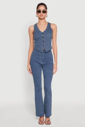 Street Casual Pintuck Flare Jeans