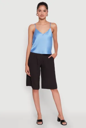 horizontal placement Satin V-Neck Cropped Cami with Adjustable Straps