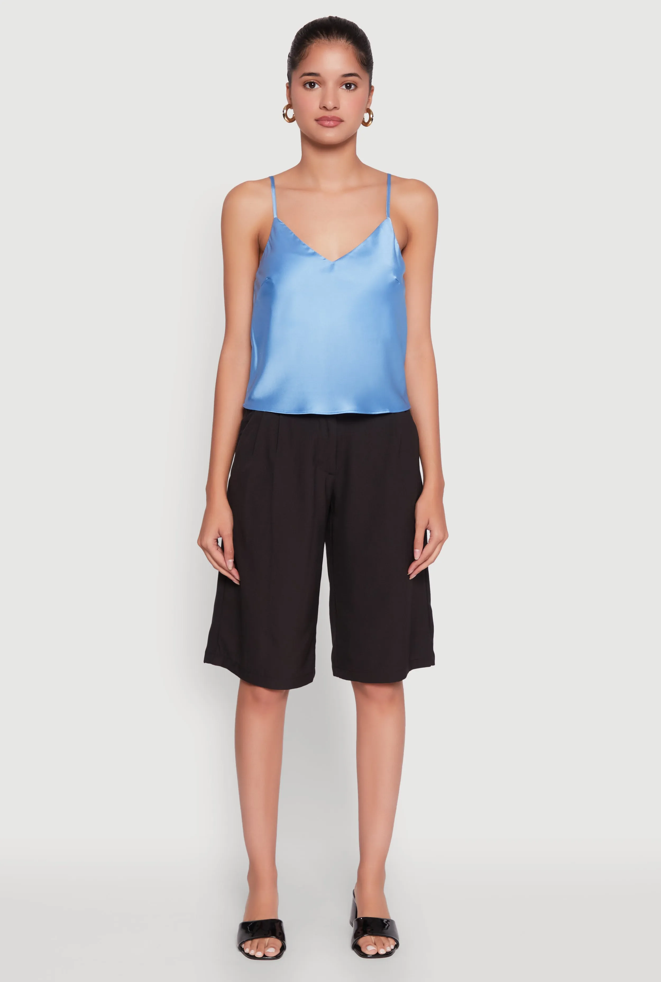Layer Fresh Rigidity - maintained Satin V-Neck Cropped Cami with Adjustable Straps