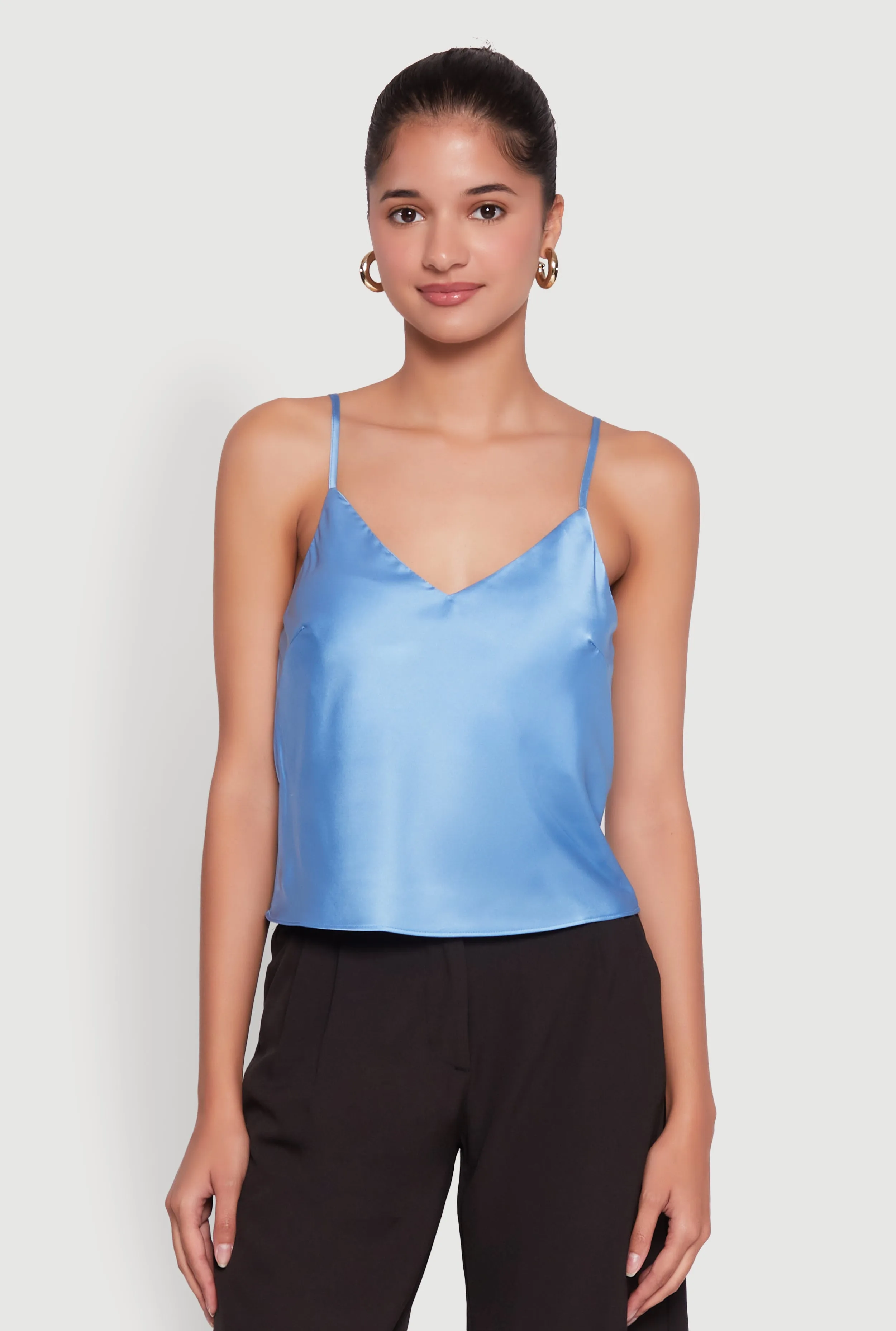Anti Pill Fabric Satin V-Neck Cropped Cami with Adjustable Straps