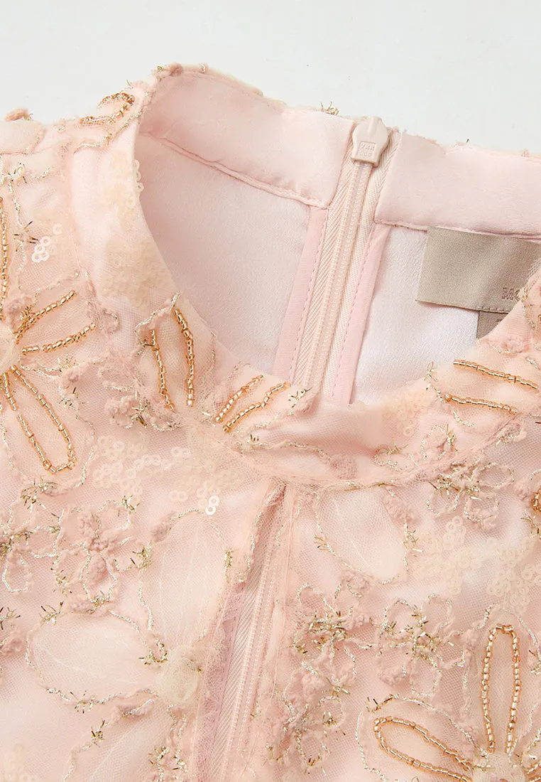 Stand-collar Oriental Embellished Embroidery Mesh Cheung Sham Dynamic Glow