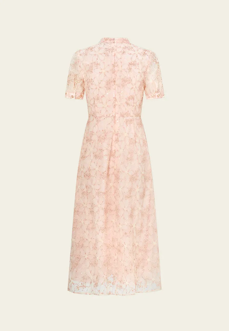 Stand-collar Oriental Embellished Embroidery Mesh Cheung Sham SeamlessPockets