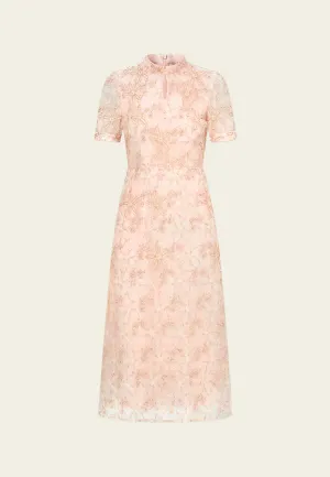 Stand-collar Oriental Embellished Embroidery Mesh Cheung Sham Moon Beam