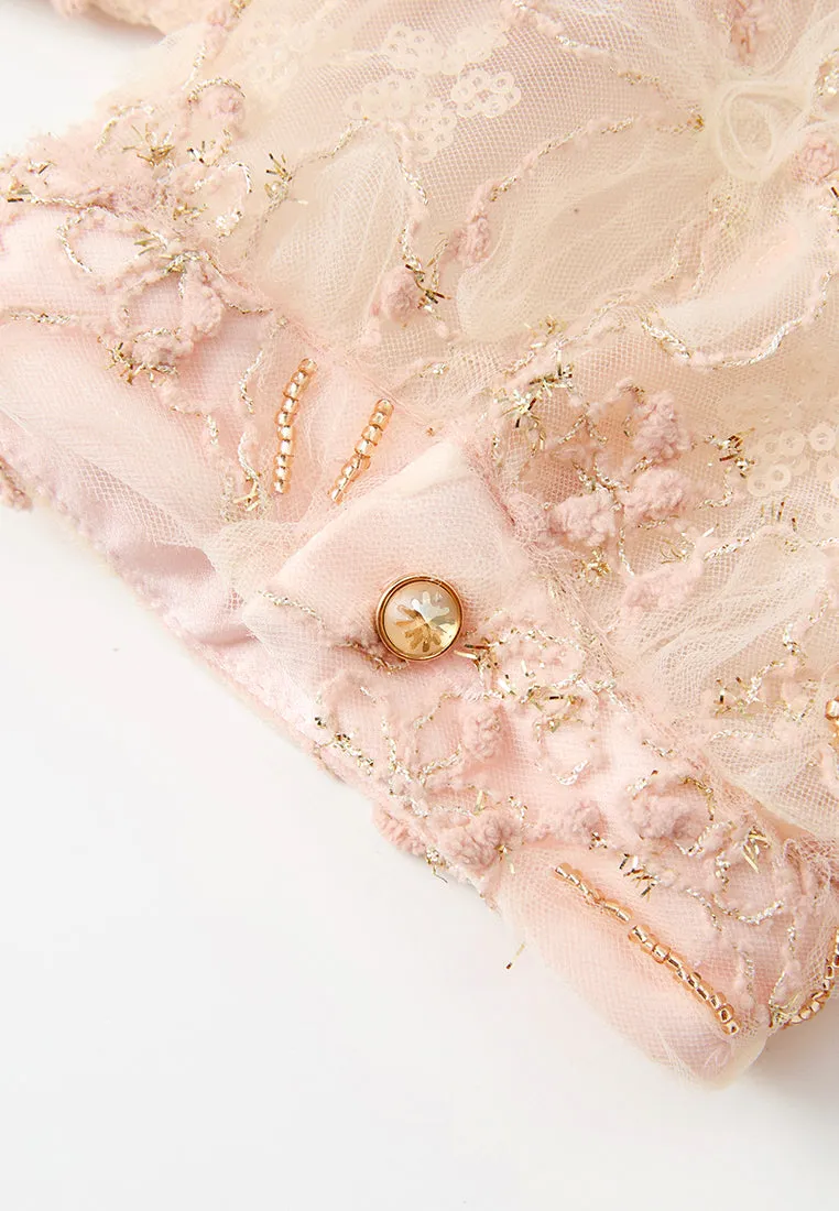 WaterRepellent Surface AbrasionResistantClothing Stand-collar Oriental Embellished Embroidery Mesh Cheung Sham