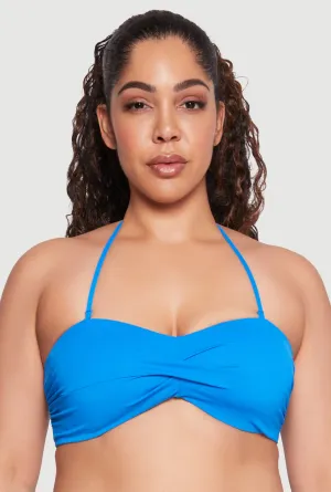 Rapid Dry Technology Roll Resistant Edges Plus Size Twist Front Swim Bandeau Bikini Top
